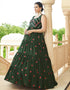Traditional Function Wear Gown Collection Olive Green Georgette Gown Close-up View
