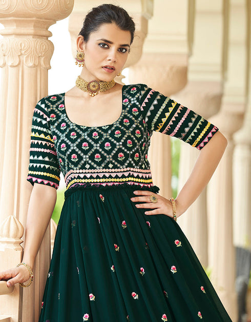 Traditional Function Wear Gown Collection Green Georgette Gown Back View