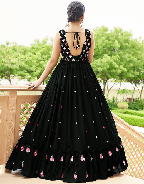 Traditional Function Wear Gown Collection Black Georgette Gown Close-up View