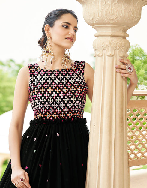Traditional Function Wear Gown Collection Black Georgette Gown Back View