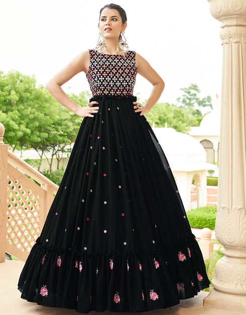 Traditional Function Wear Gown Collection Black Georgette Gown Front View