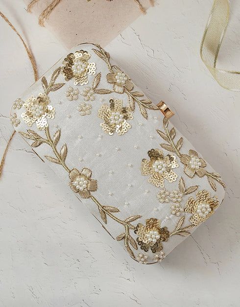 Beige Heavy Designer Handworked Clutches-Accessories
