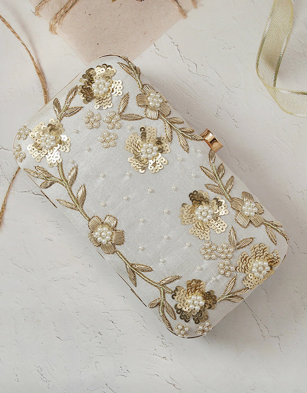 Beige Heavy Designer Handworked Clutches-Accessories