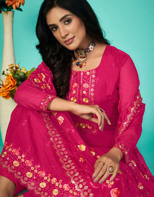 Designer Function Wear Organza Salwar Suit Collection Pink Organza Pant Straight Close-up View