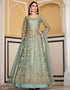Designer Heavy Butterfky Ner Salwar Suit Collection Sky Blue Pure Butterfly Net Pant Anarkali Front View