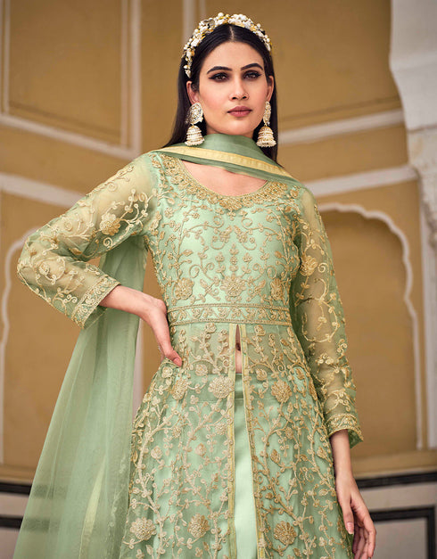 Designer Heavy Butterfky Ner Salwar Suit Collection Pista Pure Butterfly Net Pant Anarkali Front View