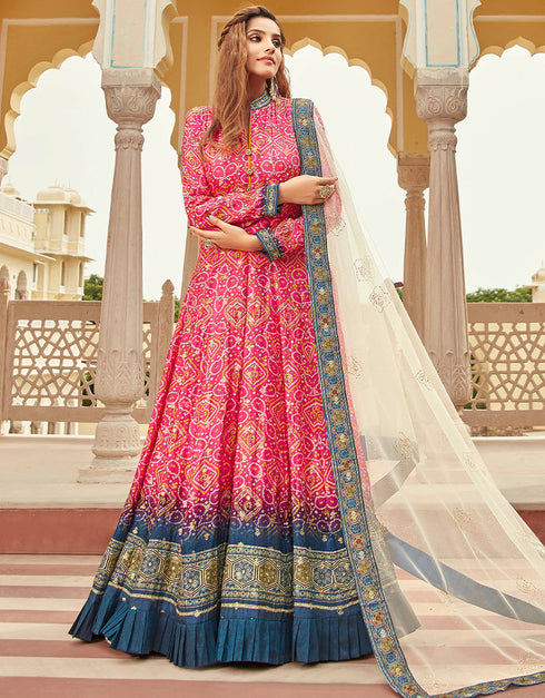 Traditional Function Wear Heavy Readymade Gown With Dupatta Collection Pink Pure Dolla Jacquard Suit Close-up View