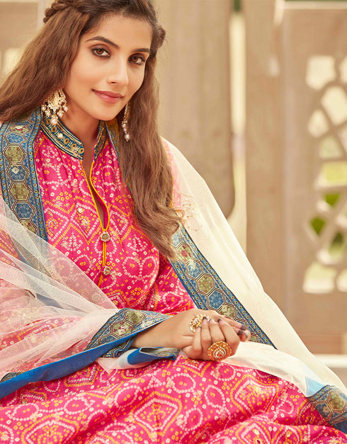 Traditional Function Wear Heavy Readymade Gown With Dupatta Collection Pink Pure Dolla Jacquard Suit Side View