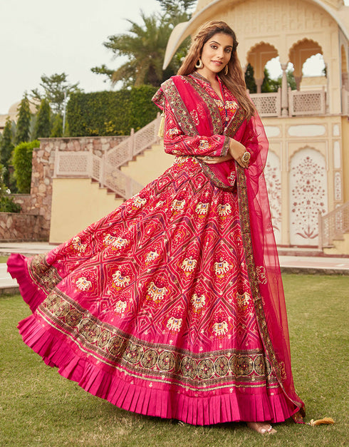 Traditional Function Wear Heavy Readymade Gown With Dupatta Collection Pink Pure Dolla Jacquard Suit Close-up View