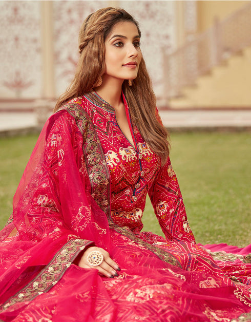 Traditional Function Wear Heavy Readymade Gown With Dupatta Collection Pink Pure Dolla Jacquard Suit Back View