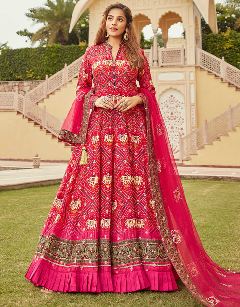 Traditional Function Wear Heavy Readymade Gown With Dupatta Collection Pink Pure Dolla Jacquard Suit Front View