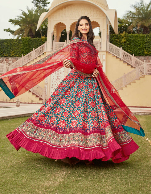 Traditional Function Wear Heavy Readymade Gown With Dupatta Collection Red Pure Dolla Jacquard Suit Close-up View