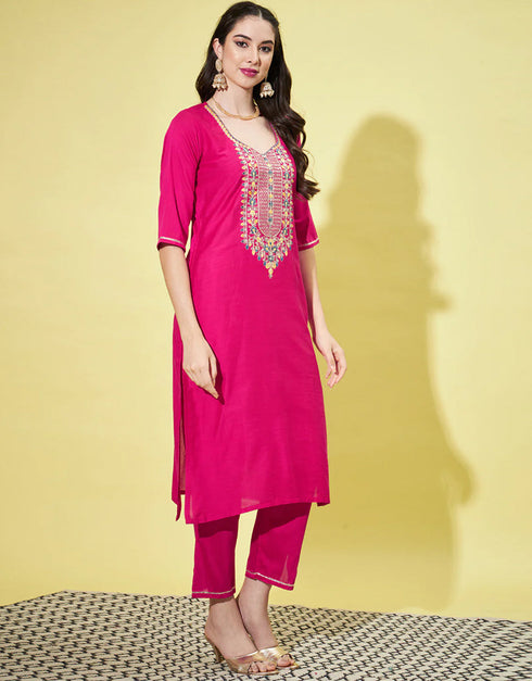Traditional Function Wear Cotton Silk Blend Readymade Suit Collection Pink Cotton Silk Blend Pant Straight Back View
