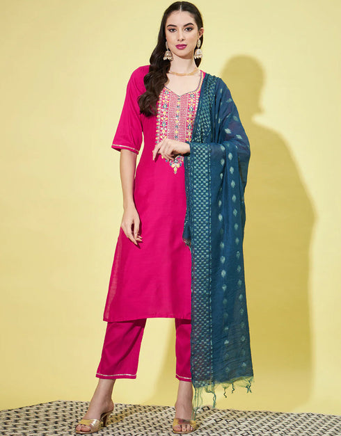 Traditional Function Wear Cotton Silk Blend Readymade Suit Collection Pink Cotton Silk Blend Pant Straight Front View