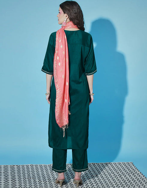 Traditional Function Wear Cotton Silk Blend Readymade Suit Collection Teal Cotton Silk Blend Pant Straight Side View
