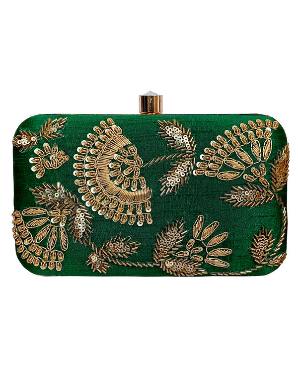 Red Designer Embroidery Heavy Clutches Accessories