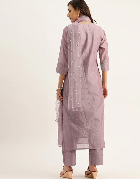 Purple Chanderi Silk Suit Pant Closure View