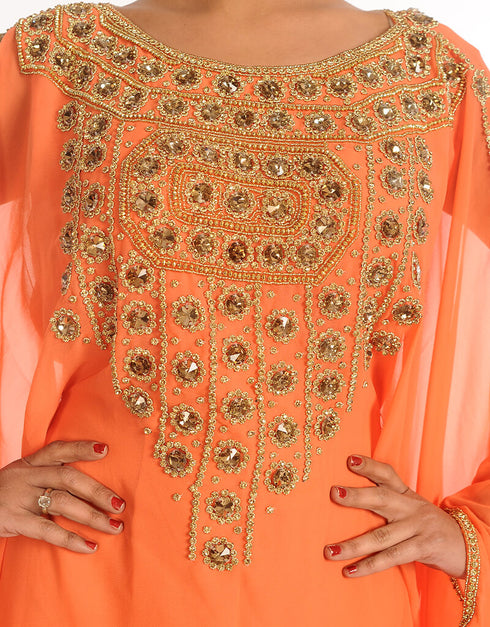 Chic Peach Georgette Hand Embroidery Party Wear Kaftan