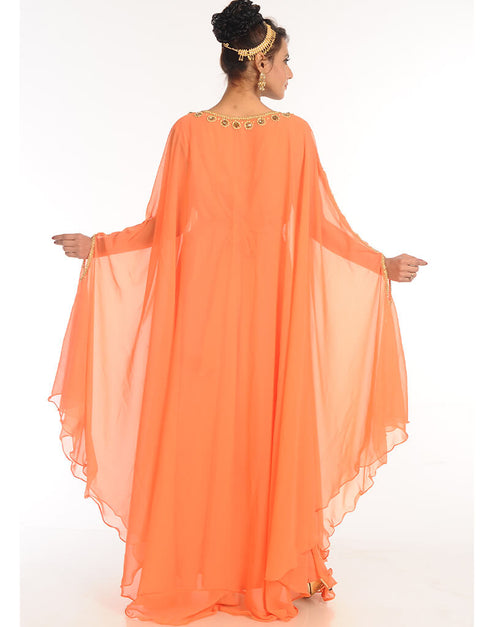 Chic Peach Georgette Hand Embroidery Party Wear Kaftan