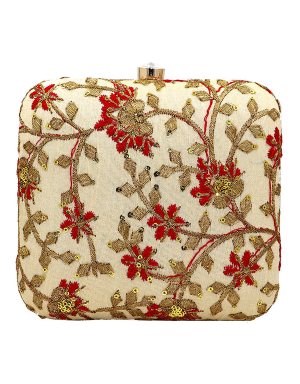 Peach Designer Embroidery Heavy Clutches-Accessories