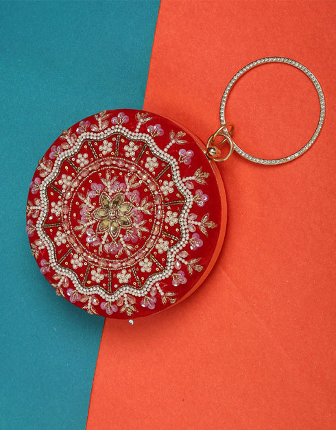 Sky Blue Designer Embroidery Heavy Clutches-Accessories