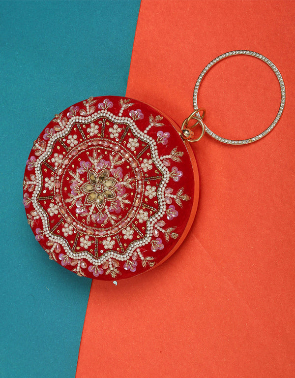 Sky Blue Designer Embroidery Heavy Clutches-Accessories