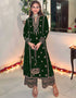 Designer Party Wear Salwar Suit Collection Green Velvet Pant Straight Front View