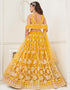 Designer Wedding Wear Heavy Butterfly Net Lehenga Choli Collection Yellow Butterfly Net Lehenga Choli Close-up View