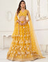 Designer Wedding Wear Heavy Butterfly Net Lehenga Choli Collection Yellow Butterfly Net Lehenga Choli Front View