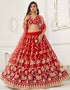Designer Wedding Wear Heavy Butterfly Net Lehenga Choli Collection Red Butterfly Net Lehenga Choli Close-up View