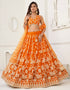 Designer Wedding Wear Heavy Butterfly Net Lehenga Choli Collection Orange Butterfly Net Lehenga Choli Close-up View