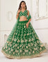 Designer Wedding Wear Heavy Butterfly Net Lehenga Choli Collection Green Butterfly Net Lehenga Choli Close-up View