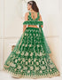Designer Wedding Wear Heavy Butterfly Net Lehenga Choli Collection Green Butterfly Net Lehenga Choli Back View