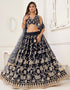 Designer Wedding Wear Heavy Butterfly Net Lehenga Choli Collection Navy-Blue Butterfly Net Lehenga Choli Close-up View