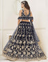 Designer Wedding Wear Heavy Butterfly Net Lehenga Choli Collection Navy-Blue Butterfly Net Lehenga Choli Back View