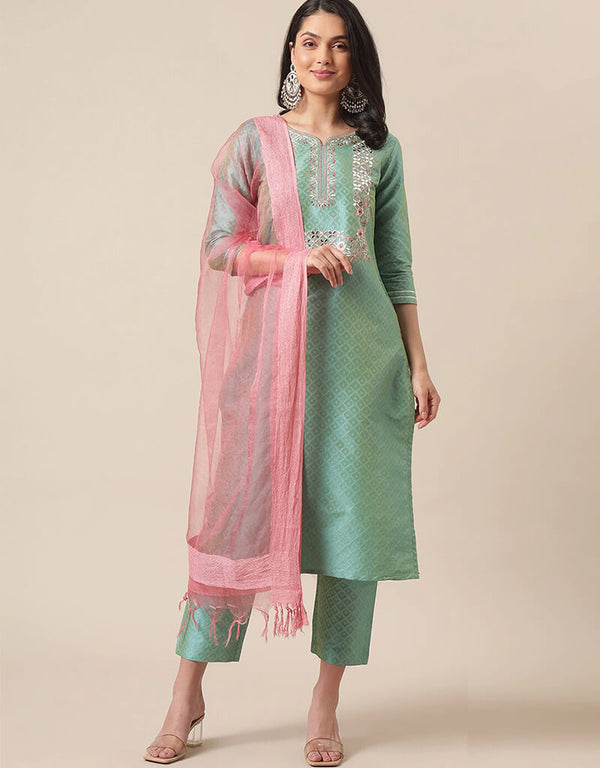 Green Silk Blend Suit Pant