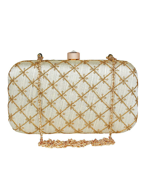 White Designer Embroidery Heavy Clutches-Accessories