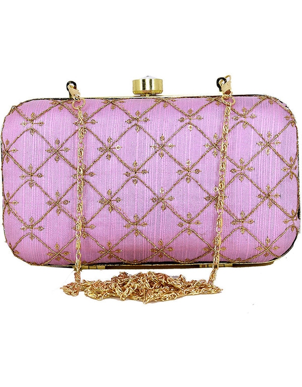 Beige Designer Embroidery Heavy Clutches-Accessories