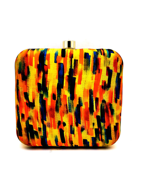 Cream Designer Printed Heavy Clutches-Accessories