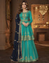 Designer Function Wear Georgette Lehenga Kameez Collection Turquoise Georgette Lehenga Suit Front View
