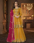 Designer Function Wear Georgette Lehenga Kameez Collection Yellow Georgette Lehenga Suit Front View