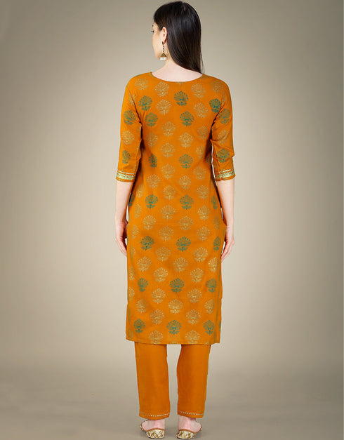Traditional Function Wear Cotton Magic Slub Readymade Suit Collection Mustard Cotton Magic Slub Pant Straight Side View