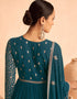Traditional Function Wear Georgette Salwar Suit Collection Teal Blue Georgette Pant Anarkali Close-up View