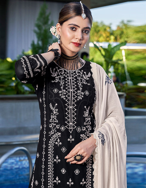 Traditional Function Wear Salwar Suit Collection Black Heavy Georgette Pant Straight Close-up View