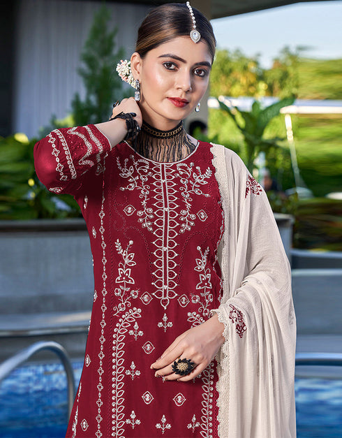 Traditional Function Wear Salwar Suit Collection Maroon Heavy Georgette Pant Straight Close-up View