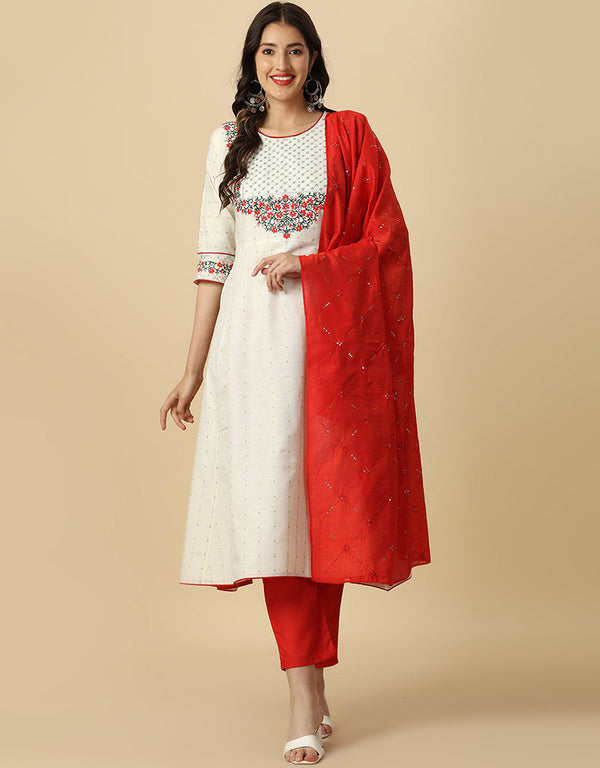Traditional Function Wear Readymade Suit Collection White Pure Cotton Pant Straight Front View
