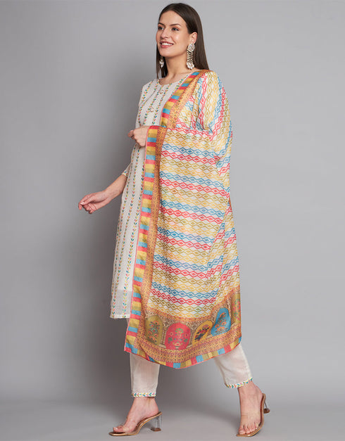 Traditional Function Wear Readymade Suit Collection White Cotton Silk Pant Straight Close-up View