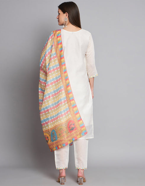 Traditional Function Wear Readymade Suit Collection White Cotton Silk Pant Straight Back View