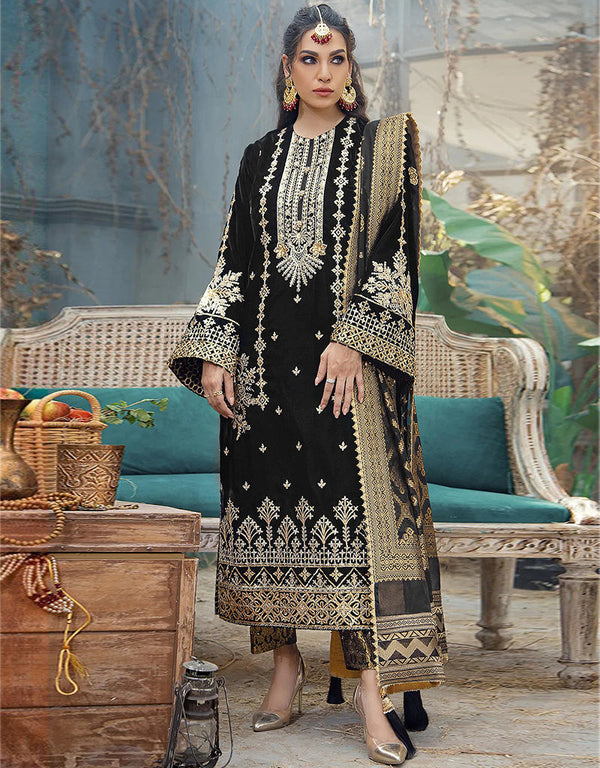 Designer Party Wear Salwar Suit Collection Black Georgette Pant Straight Front View