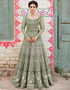 Traditional Function Wear Gown With Dupatta Collection Mehendi Green Heavy Butterfly Net Gown Front View
